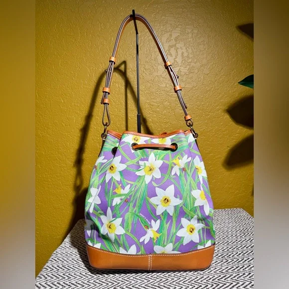 Dooney & Bourke Botanical Daffodil Drawstring Bucket Bag & Wristlet Set - Purple - Picture 4 of 16